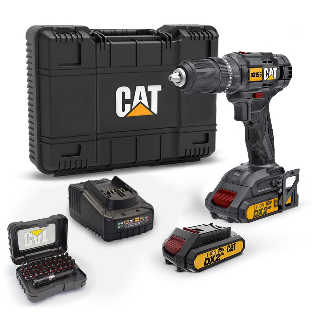 CAT DX155.1SET 18 Volt/2.0Ah Li-ion Çift Akülü Profesyonel Şarjlı Darbeli Matkap + DA01901 32 Parça Vidalama Uç Seti