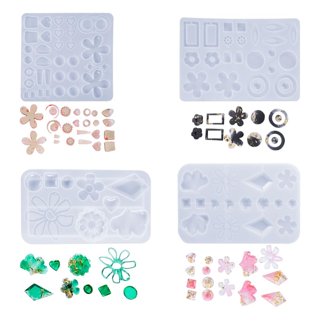 iSuperb 4 pcs Resin Earring Moulds Epoxy Resin Moulds Elegant Jewelry Moulds With Hole Silicone Casting Moulds for DIY Earring Pendant Craft