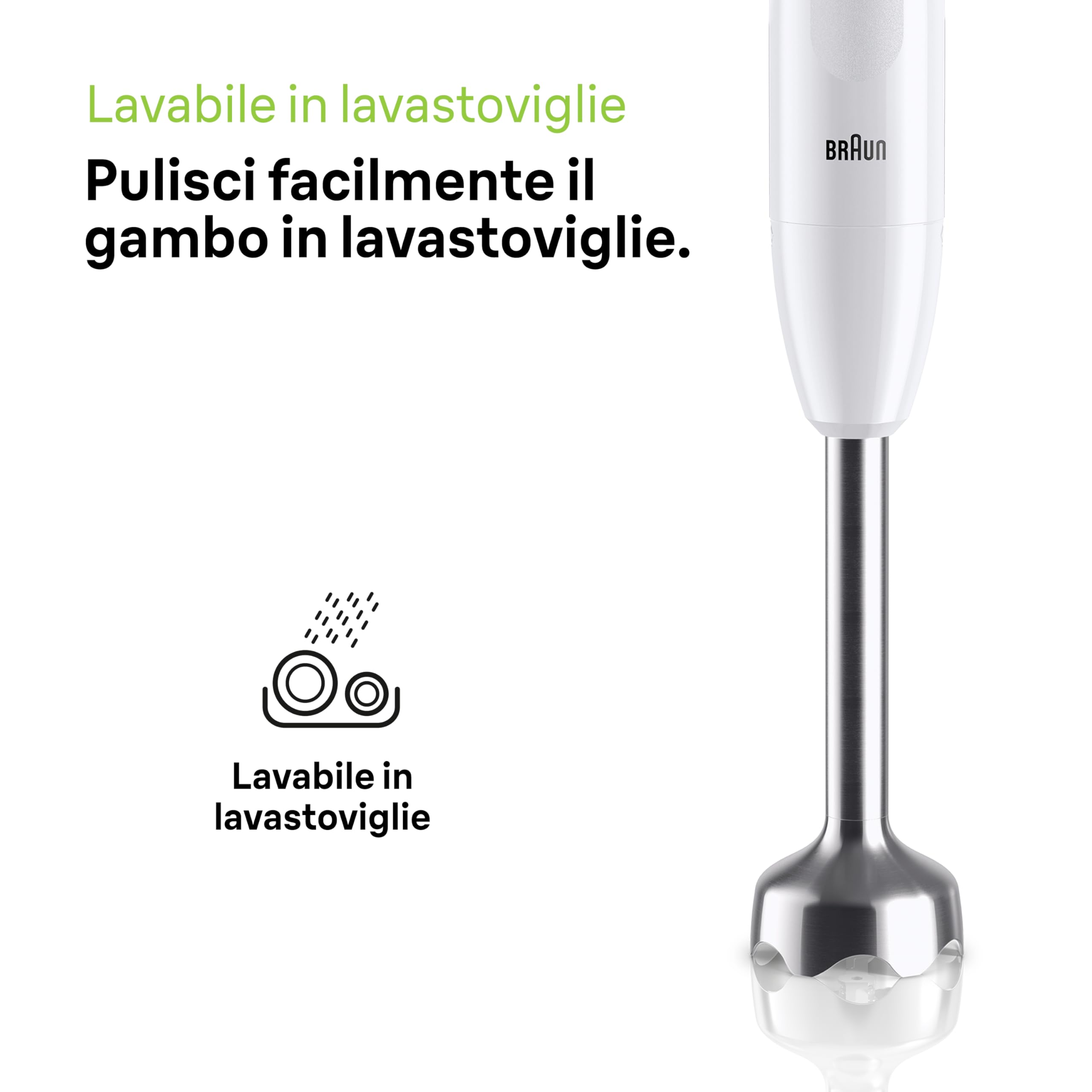 Braun MQ10.202M MultiQuick1 MINIPIMER CON 5 ANNI DI ASSISTENZA, Frullatore ad immersione extra leggero con base in acciaio inox e sistema EasyTwist, 3 ACCESSORI, 450 Watt, Bianco