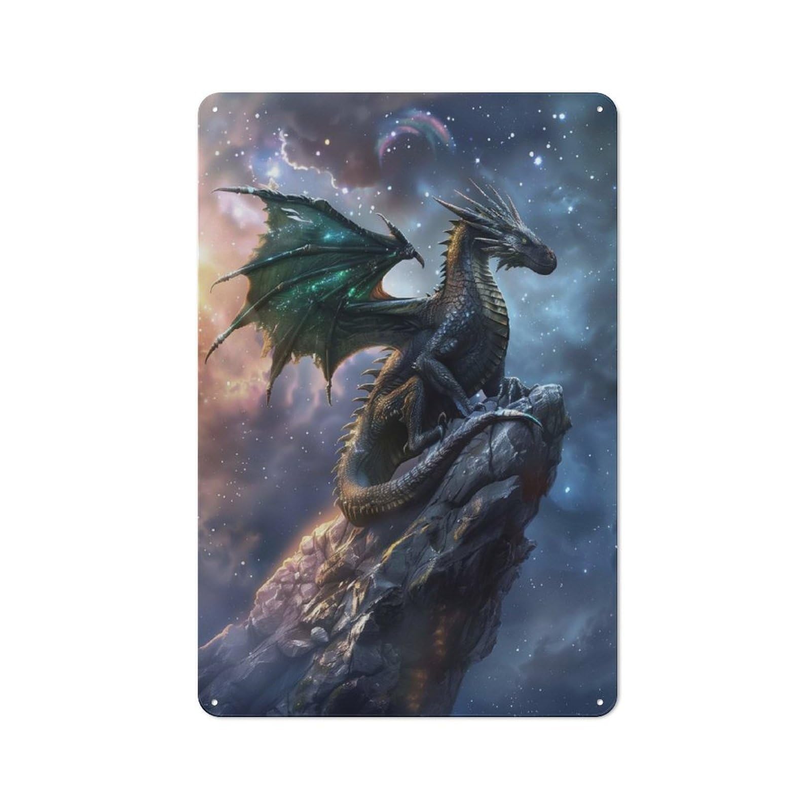 Vintage Metal Sign 30x20cm Featuring Mystical Dragon On Rock, Home Bar Decor for Cafe, Pub, Workshop Or Home Bar