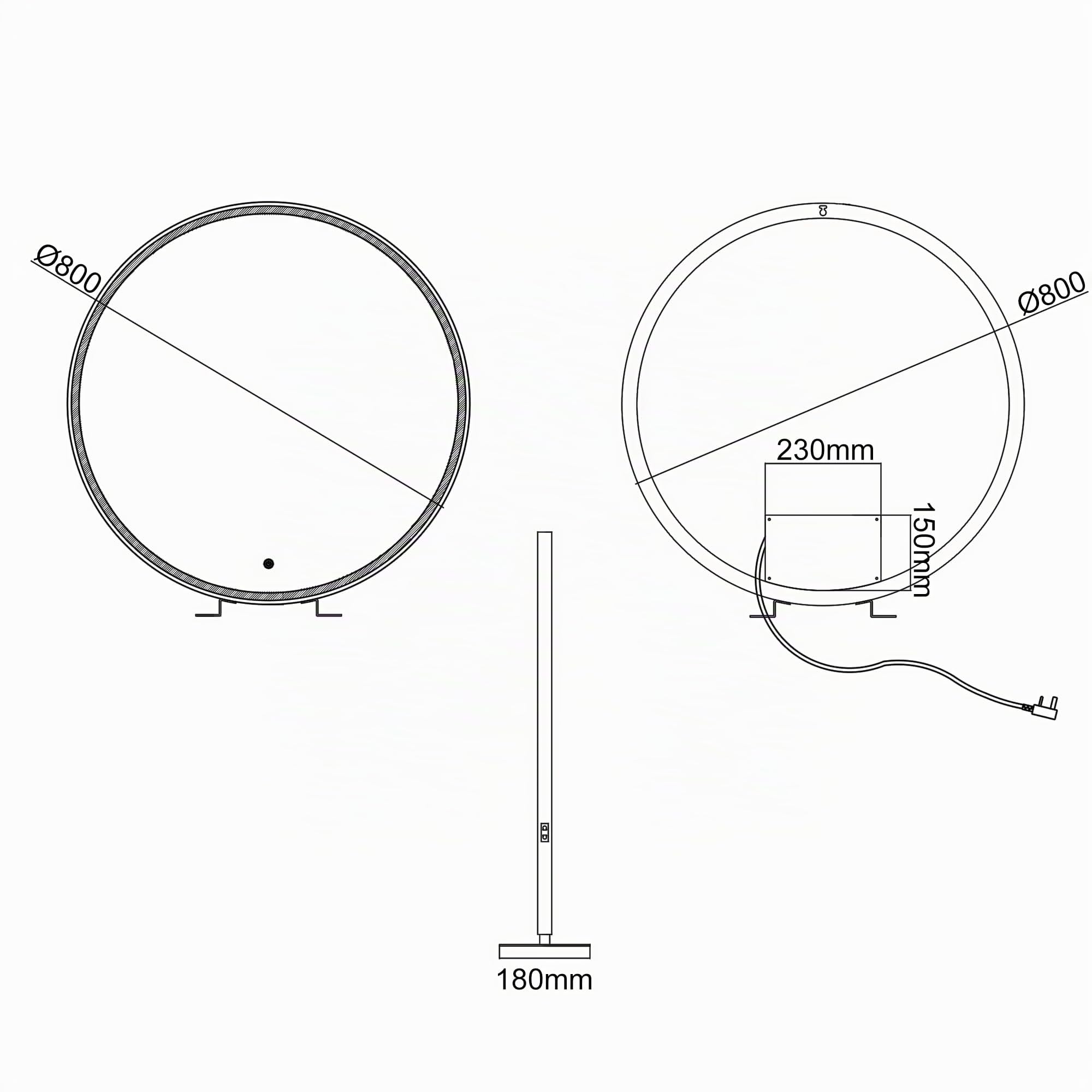 Schminkspiegel mit Beleuchtung Runder 80cm, LED Tischspiegel mit 3 Farbe modi dimmbar, Kosmetikspiegel mit Touchschalter und Steckdose, Abnehmbarer Standfuß, Wandmontage oder Tisch montiert