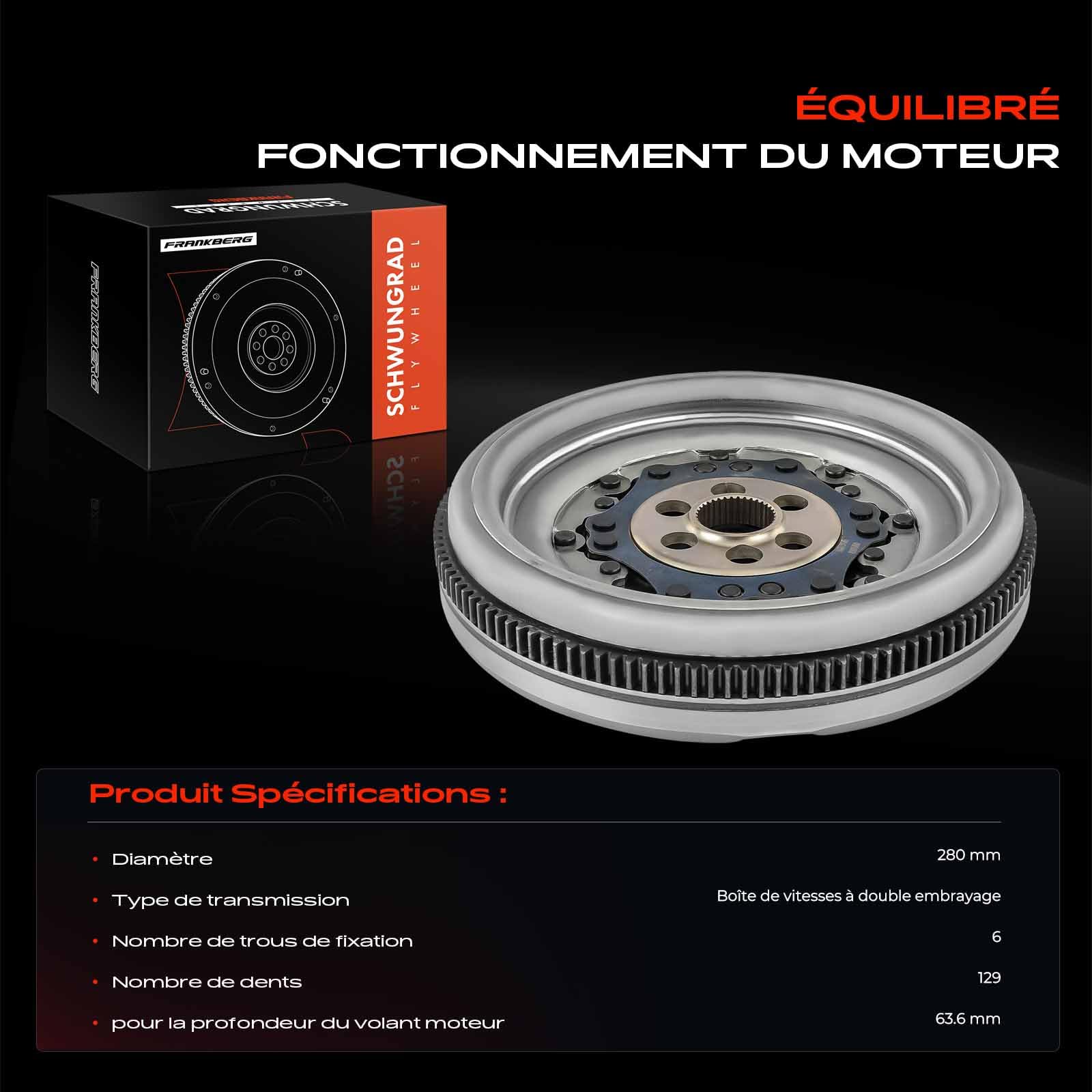 Frankberg 1x Volant Bimasse Compatible avec A3 8P1 2.0L Diesel 2003-2012 Golf VI 5K1 2.0L Diesel 2008-2013 P.assat 362 2.0L Diesel 2010-2014 Remplacer# 04L105266AG