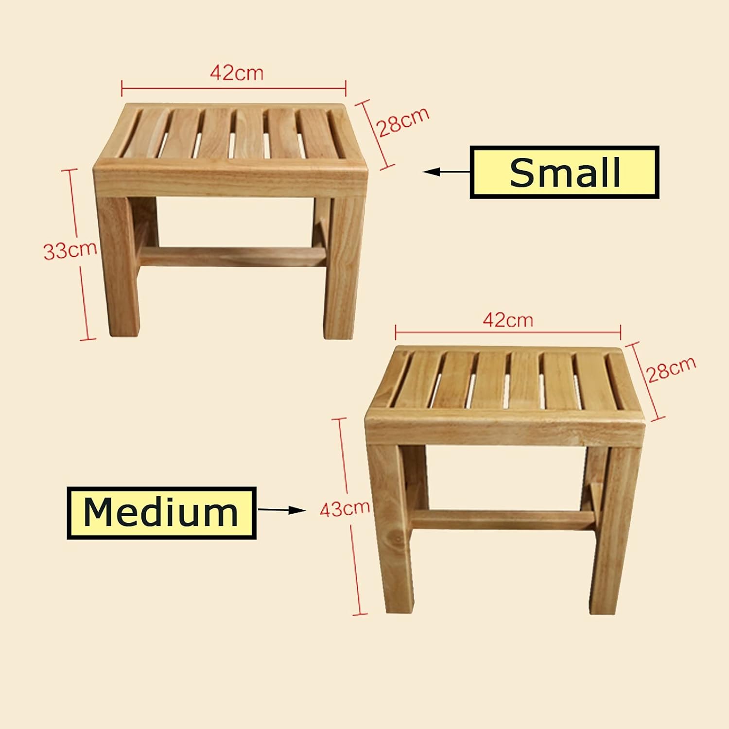 木製シャワーシートベンチ |バスチェア用防水バススツール大人用滑り止め木製シャワーシートバスタブスパチェンジシューズスツール、耐荷重
