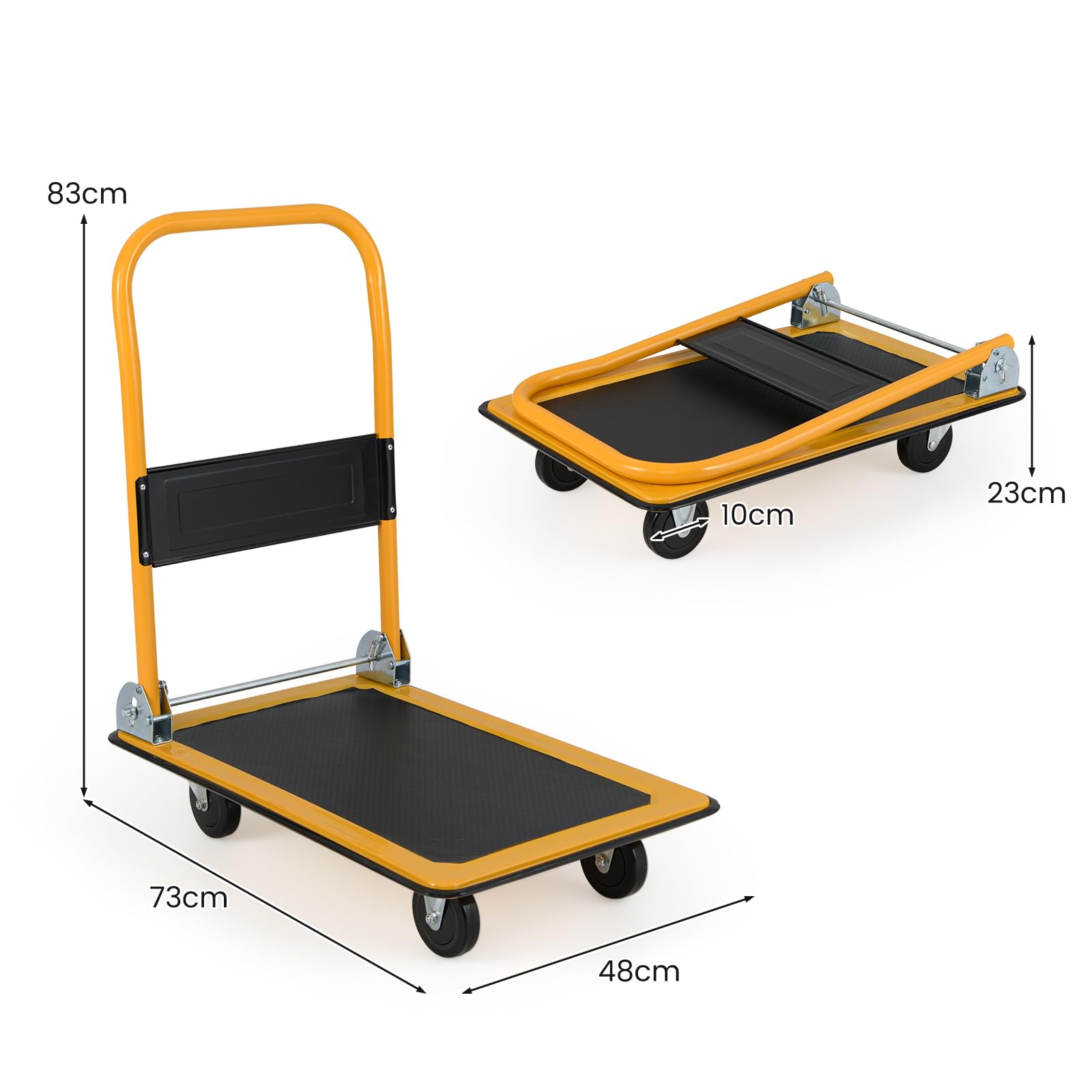 GOPLUS Carretilla de Plataforma Plegable, Carro de Transporte con 4 Ruedas PU, Superficie Antideslizante, Protección Antichoque, Carga 150 kg, Carrito de Mano para Almacén Mudanza, 73 x 48 cm (Negro)