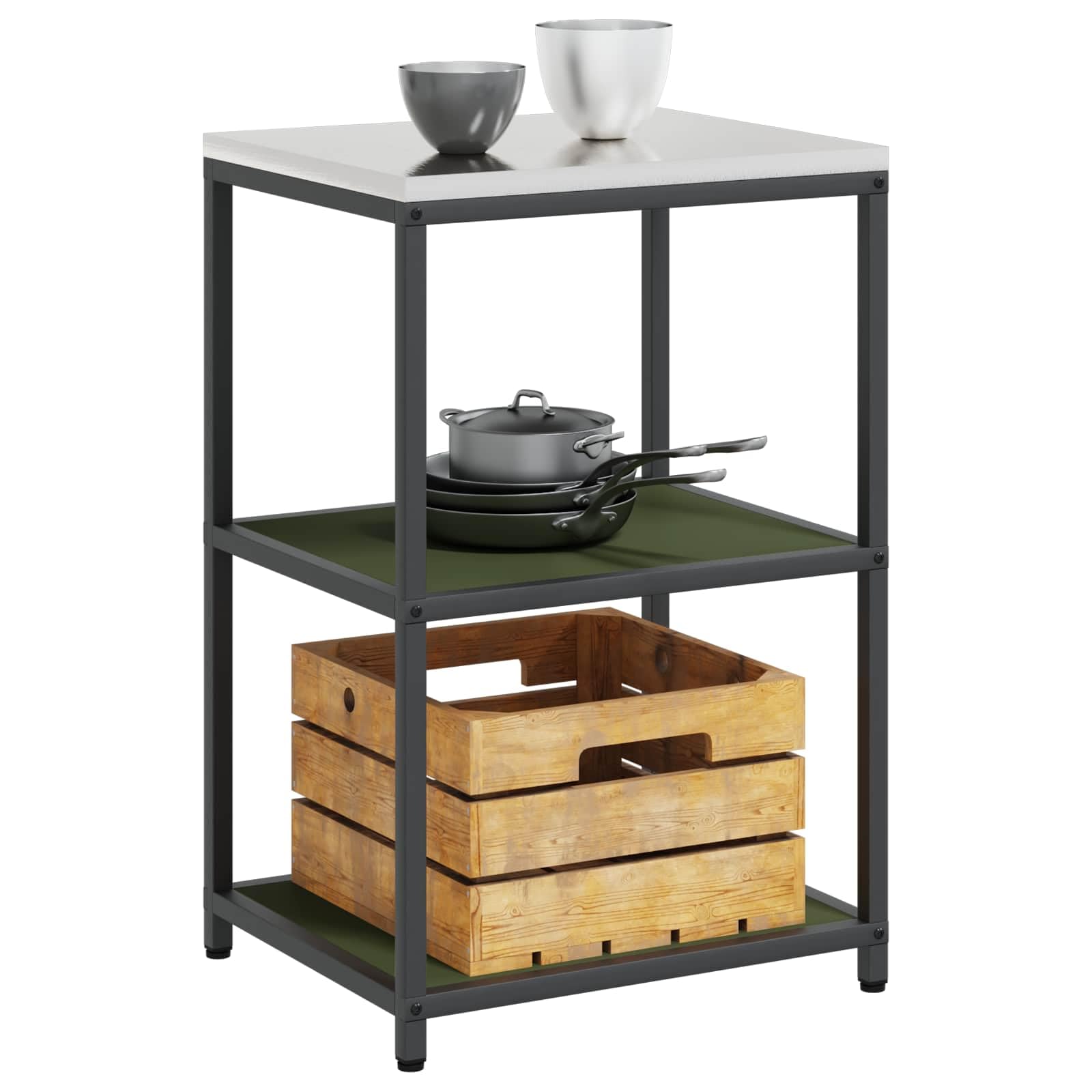 Scaffale da Cucina HATTEM in Acciaio Verde Oliva 60x50x92 cm