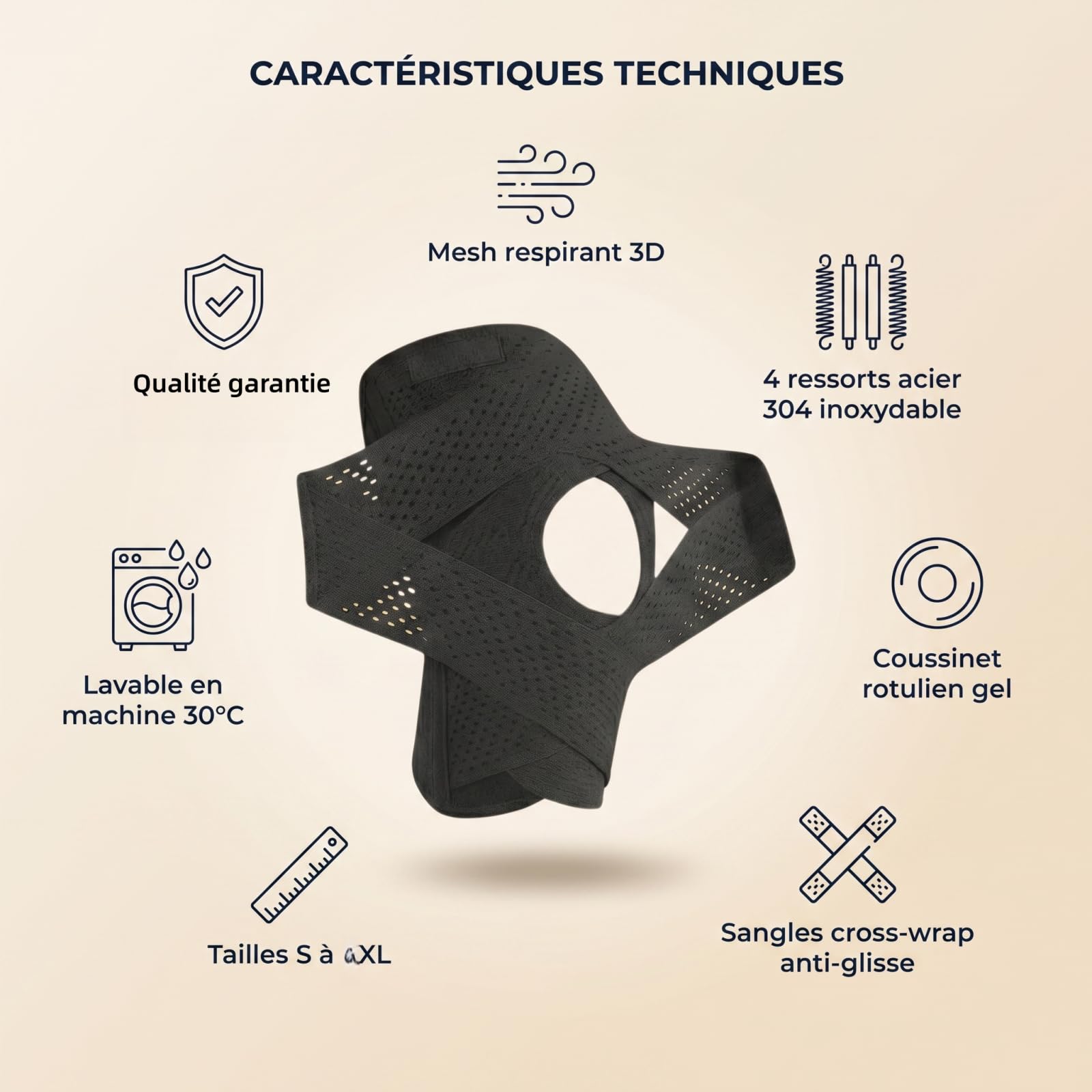 MEIION Genouillere Pieralis,Genouillère Cross Stab,Genouillère Sportive Réglable,Amorti et Anti-Choc,avec 4 Ressorts en Silicone et Garniture de Protection,Confortable et Respirante