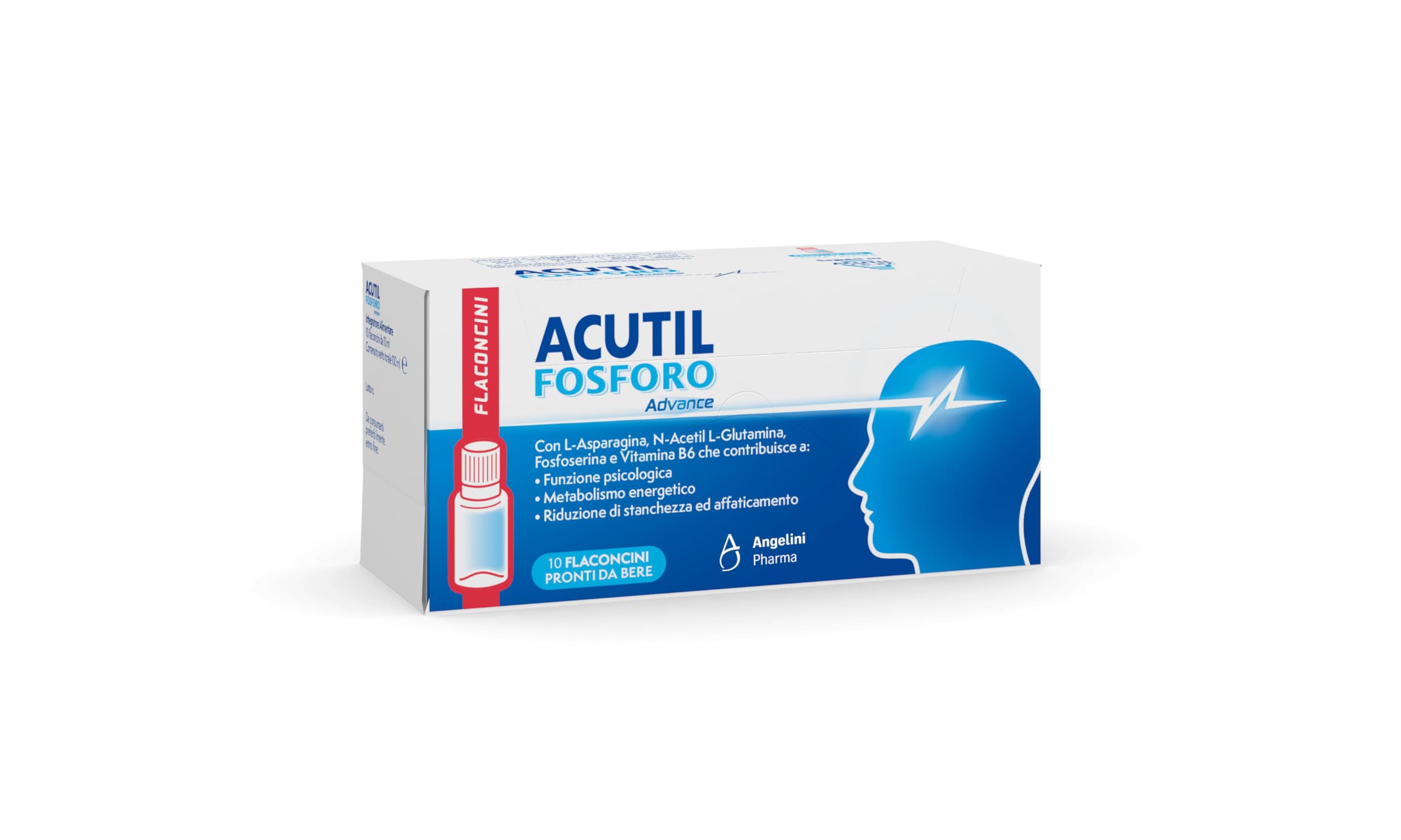 Acutil Fosforo Advance, Integratore Alimentare con Vitamina B6, L-Asparagina, Fosfoserina e L-Glutammina, Contribuisce a Rimanere Concentrati e a Ragionare con la Giusta Lucidità, 10 Flaconi da Bere