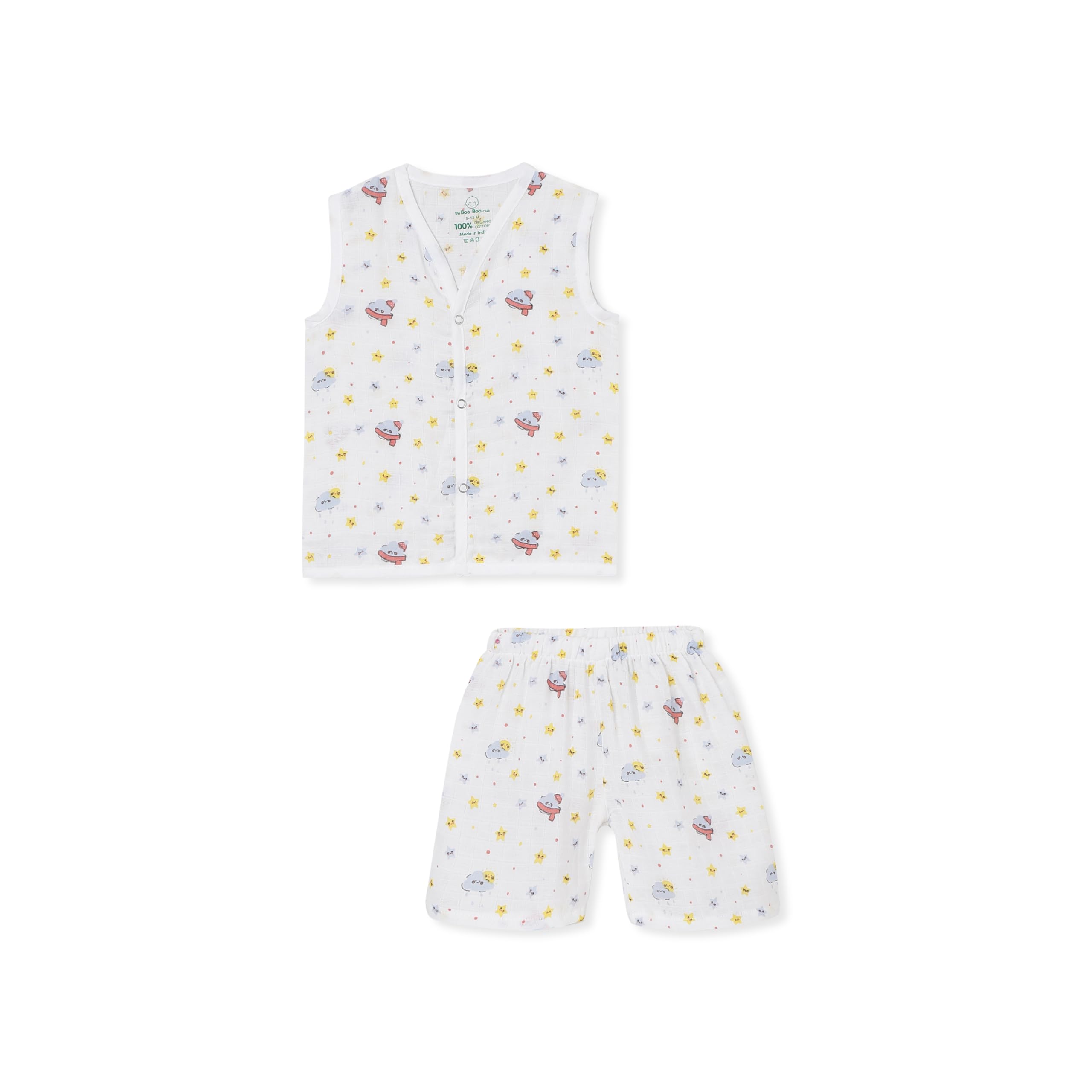 Toon Toon Muslin Jhabla and Short Set 100% GOTS Certified Organic Cotton | Sleeveless Button Vest | Summer Wear Set