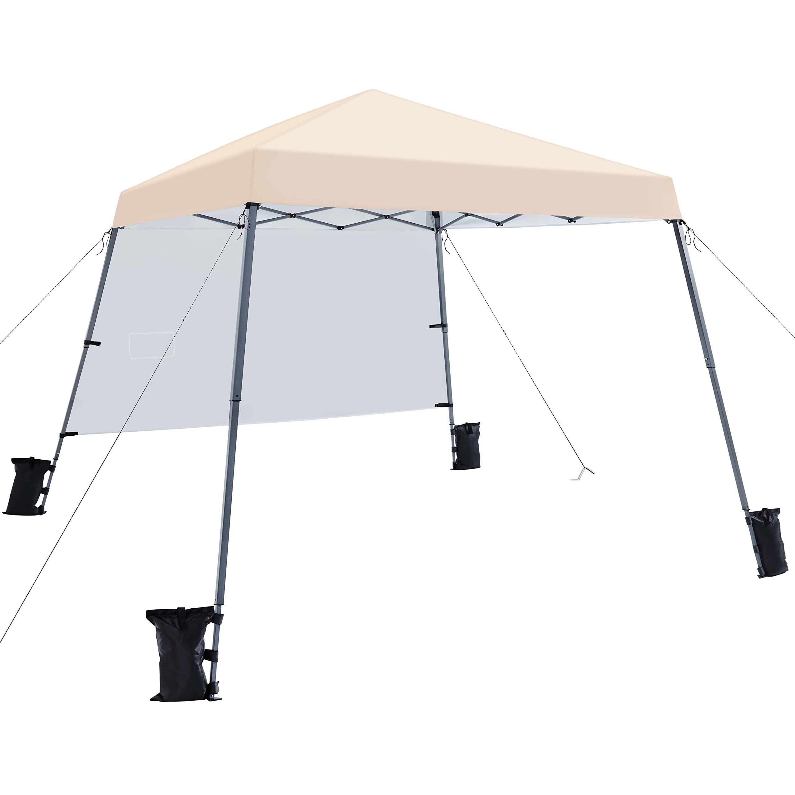 costoffs Pop-up Gazebo with 1 Sidewall for Camping, Lightweight Portable Beach Canopy Outdoor UV Protection 50+ Shelter with Backpack, Ropes, Stakes & Sandbags, One-Handed Setup, Beige