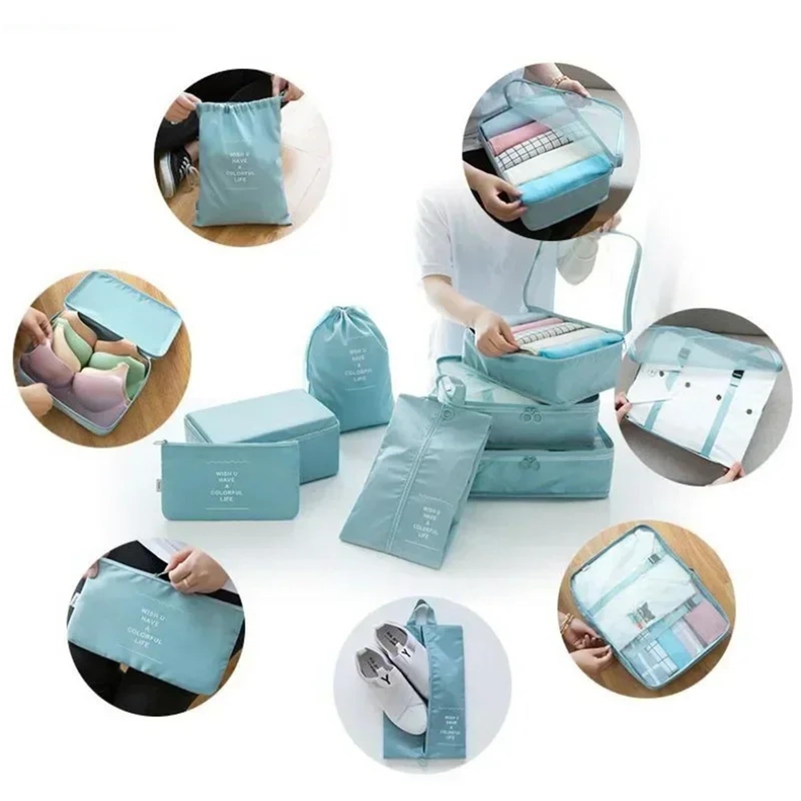 Set da 7 pezzi for organizzare borse viaggio, vestiti, bagagli, coperte, scarpe, valigie e cubi imballaggio per Vestiti, Scarpe, Cosmetici(Grey)
