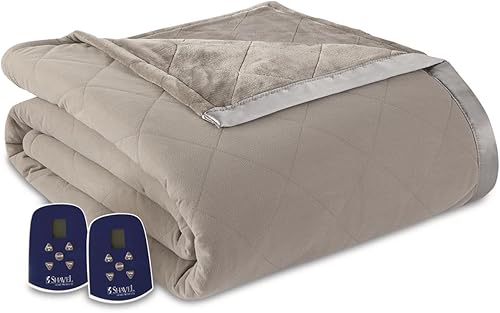 Miniatura 2 de Manta eléctrica reversible con tecnología de microfranela de afeitado ultra terciopelo, con patrón sólido, tamaño Queen, 90 x 90 pulgadas, color