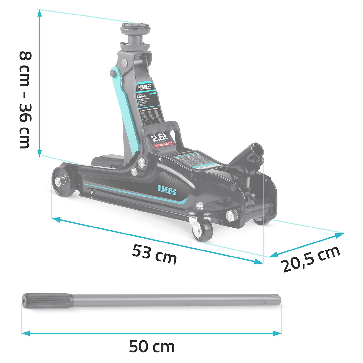 Humberg Cric idraulico per auto, a basso profilo 2,5T, 80-360 mm, 2 cuscinetti in gomma, colore nero, blu