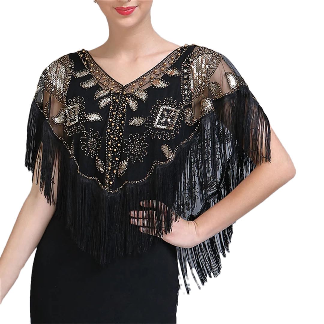 szal, Prezenty damskie, frędzlami, tiulowy szal z gazy pokryty koronkowym szalem ślubnym w latach 20. XX wieku(Black-rose Red)