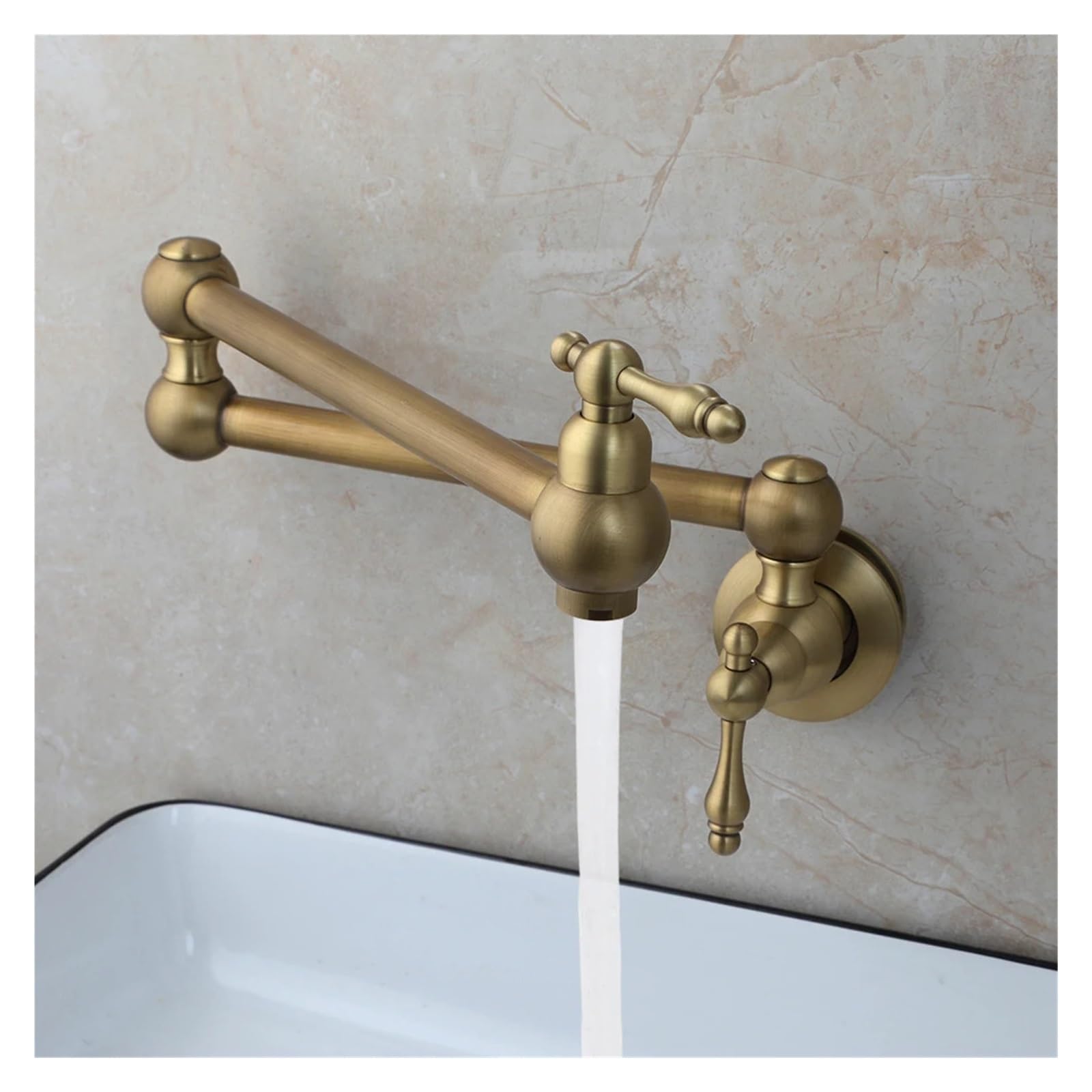 Rubinetto riempipentole in Ottone, Montato a Parete sopra Il Rubinetto dell'Acqua del fornello, 2 Maniglie, rubinetti riempipentole Pieghevoli ed estensibili, Rubinetto(Brushed Nickel)