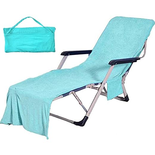 VOCOOL Chaise Lounge Pool Chair Cover Beach Towel Fitted Elastic Pocket Won't Slide (Lakeblue)