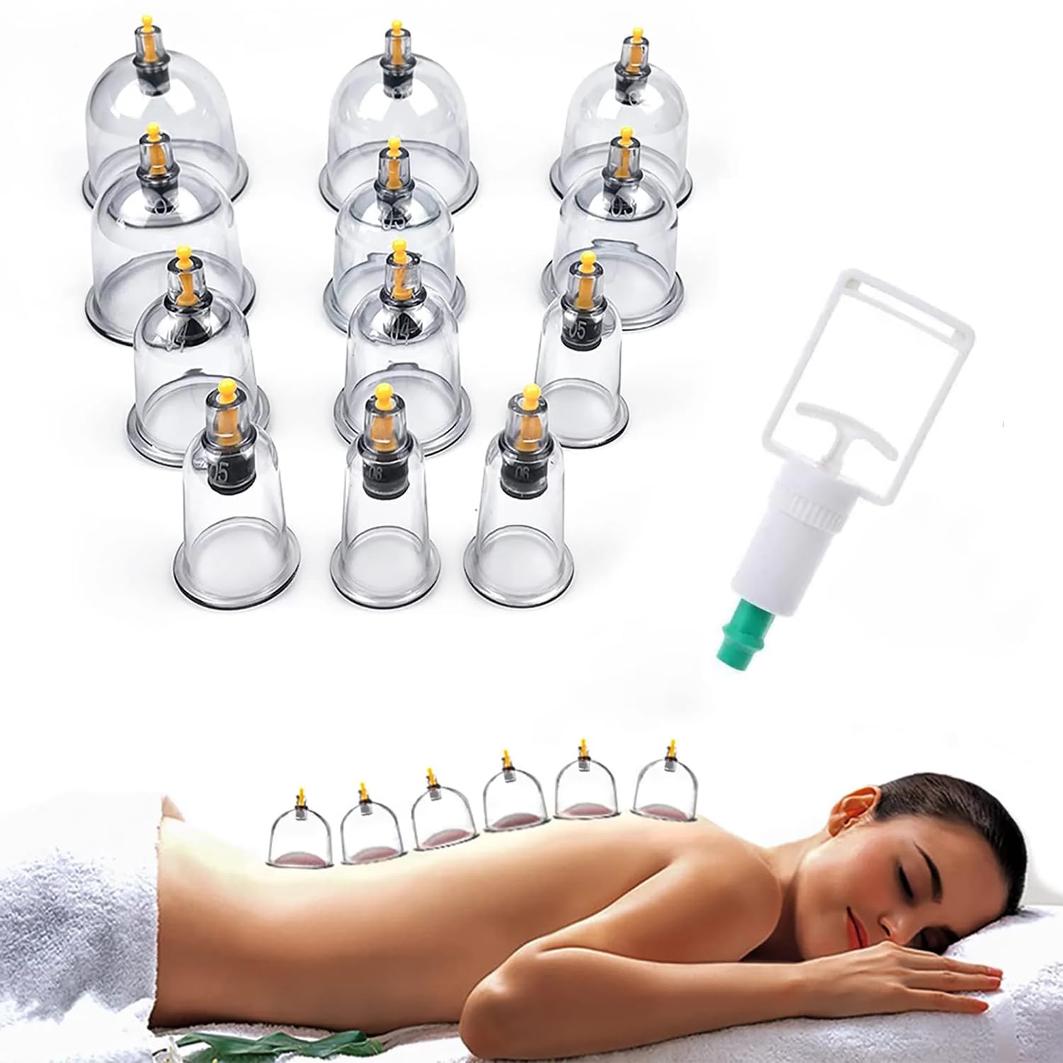 Scholazs HIJAMA Cupping Kit 12 Pcs Vacuum Cupping Set for Health Care Portable Body Relaxation Massager & Manual Therapy Cups for Pain Relief Magnetic Traditional Chinese Therapy Cupping,Transparent
