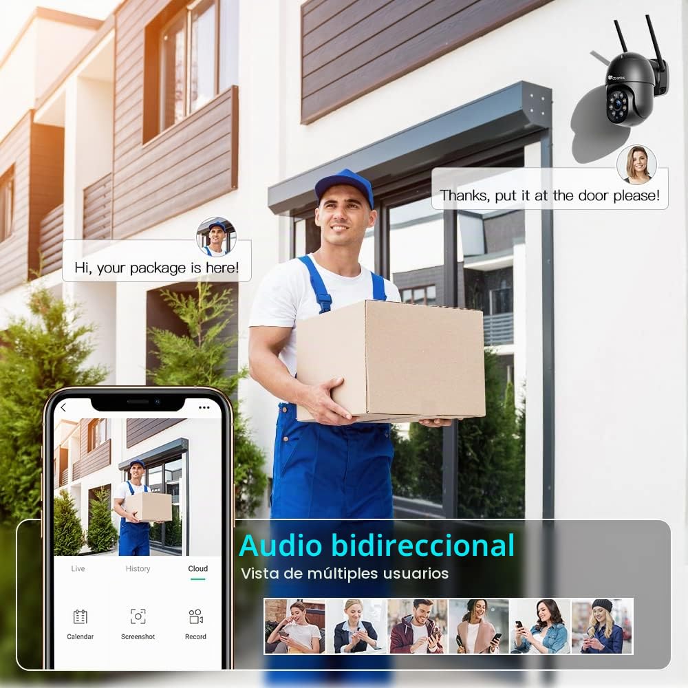 Ctronics Camara Vigilancia WiFi Exterior, 2K PTZ Cámara de Seguridad para el Hogar con Visión Nocturna en Color 30M Detección Humana Seguimiento Automático Audio Bidireccional Negro(2 Piezas) | Cámara de Seguridad para el Hogar,Visión Nocturna en Color 30