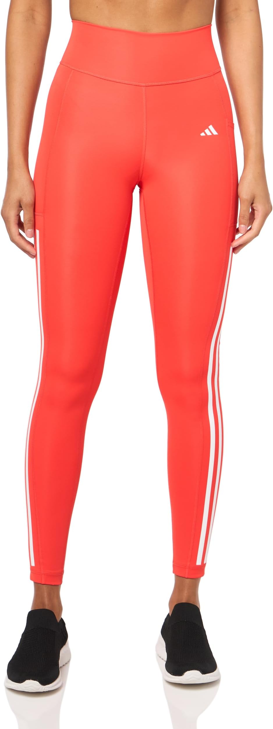 adidas red 3 stripe leggings