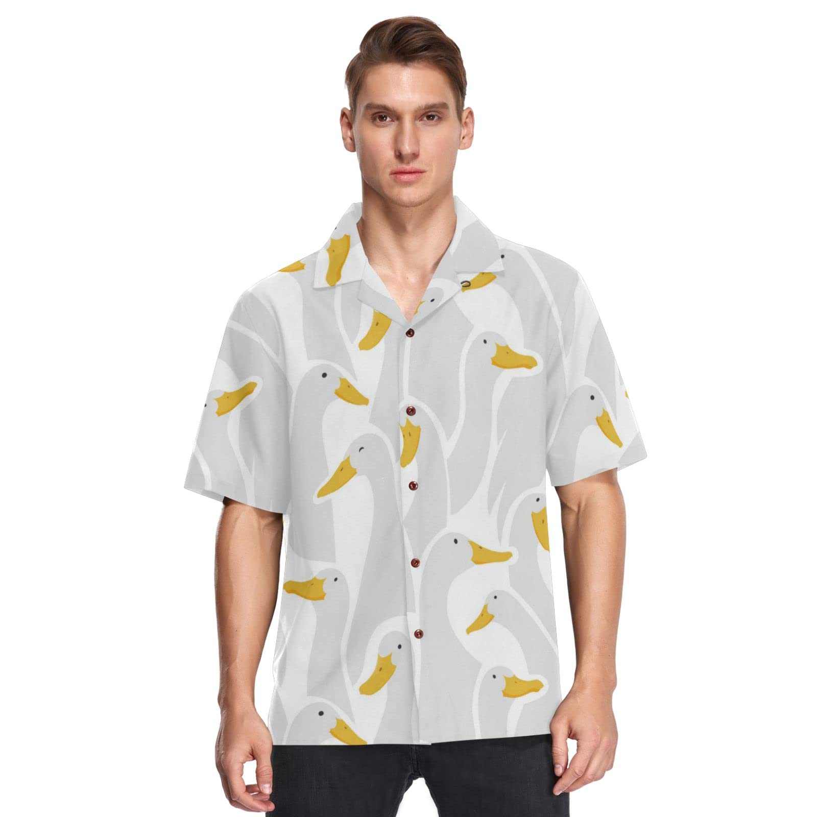 Youjuner Men's Multicoloured Short Sleeve Cute Ducks Goose Hawaiian Shirt Short Sleeve, Button Down Casual Beach Shirts Summer Shortsleeve