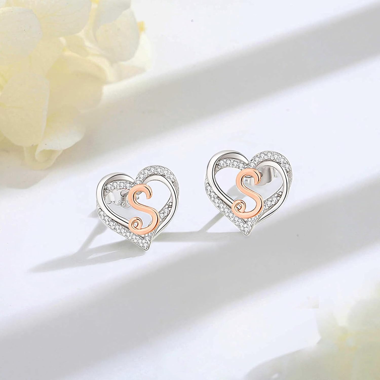 INFUSEU 925 Sterling Silver Initial Earrings for Women Girls, Cute Heart Letter Jewelry Gifts - Image 2