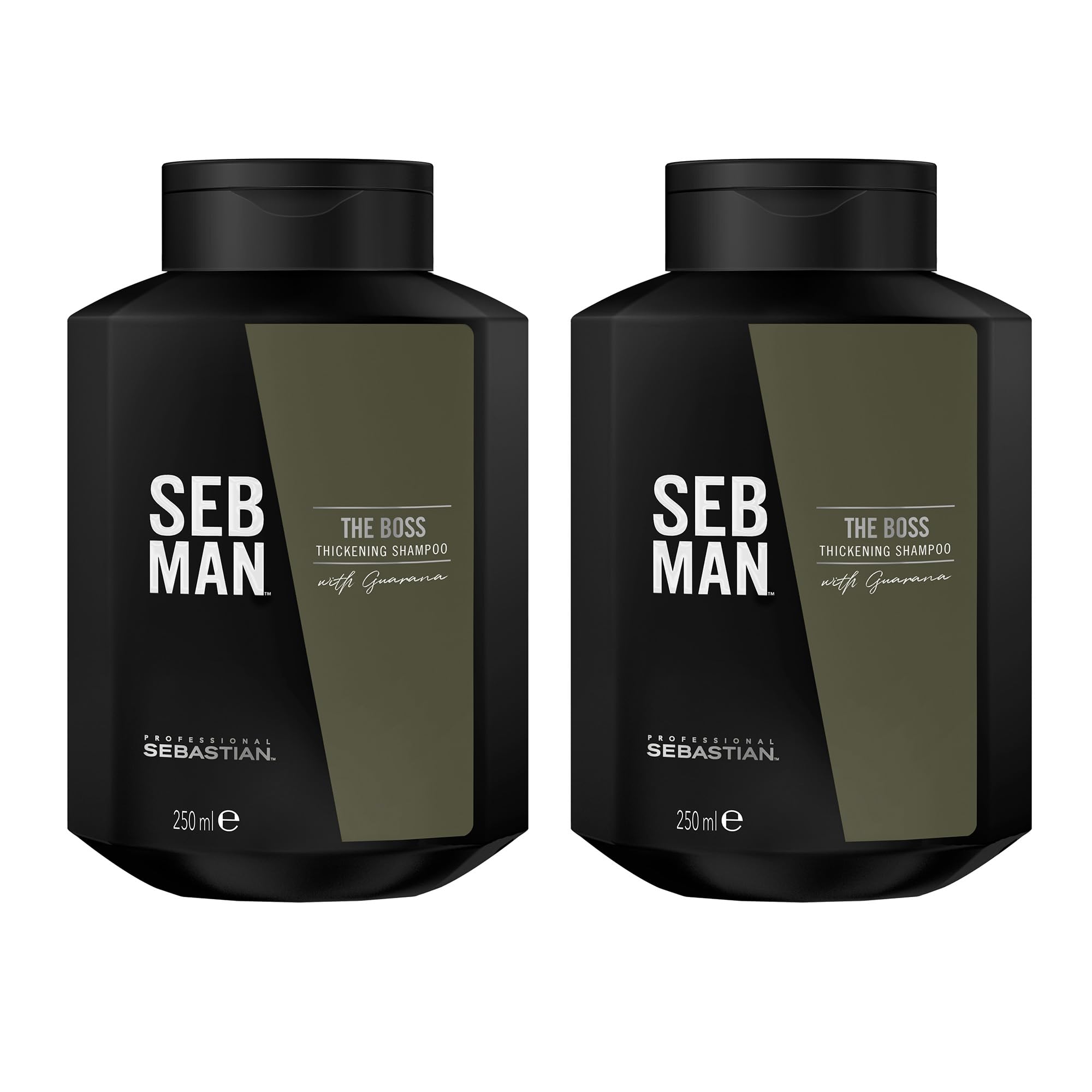 SEB MAN THE BOSS – verdichtendes Volumenshampoo für mehr Fülle – kräftigendes Shampoo mit Guarana-Extrakt und anregendem Duft von Bergamotte und rosa Pfeffer – 2er Pack (je 250 ml)