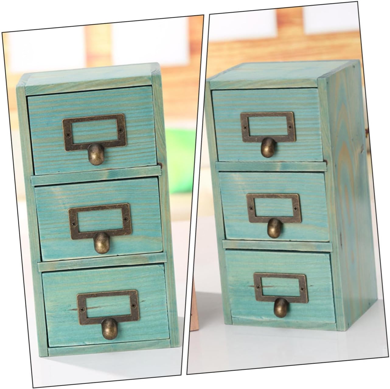 Wooden Desktop Storage Box Multipurpose Cosmetic and Sundries Organizer for Home Office Room Blue Drawer Style Cabinet for Small Item Storage and Tidiness