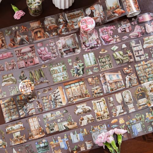 Alideco 6個 マスキングテープ かわいいロレトロ文学少女たちの生活風景 透明な耐水性 インク60mm幅×2m巻 PET 粘着 テープ 広幅 DIY おしゃれ マステ シール (shenghuodejiaoluo)