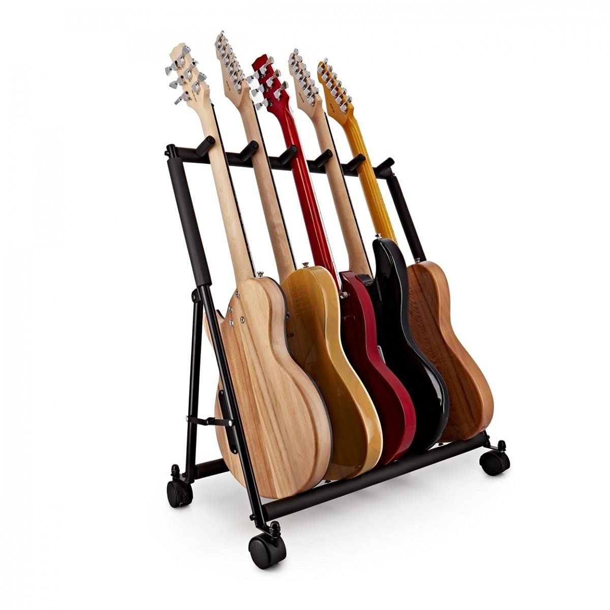 gear4music Support multi-guitare pour 5 guitares pliable avec roulettes