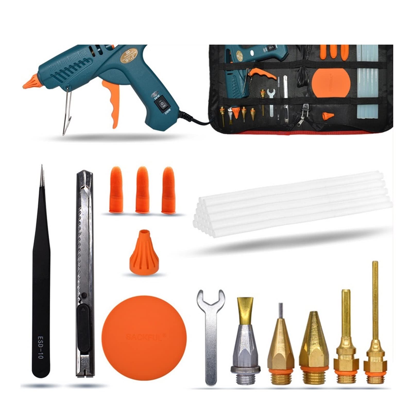 Pistolet do klejenia na gorąco 15 w 1 zestaw narzędzi pistolet silikonowy 50 W/OFF/150 W przełącznik do naprawy rzemiosła DIY użyj 11mm klej w sztyfcie czysta miedź dysza do tworzenia(SET-6)