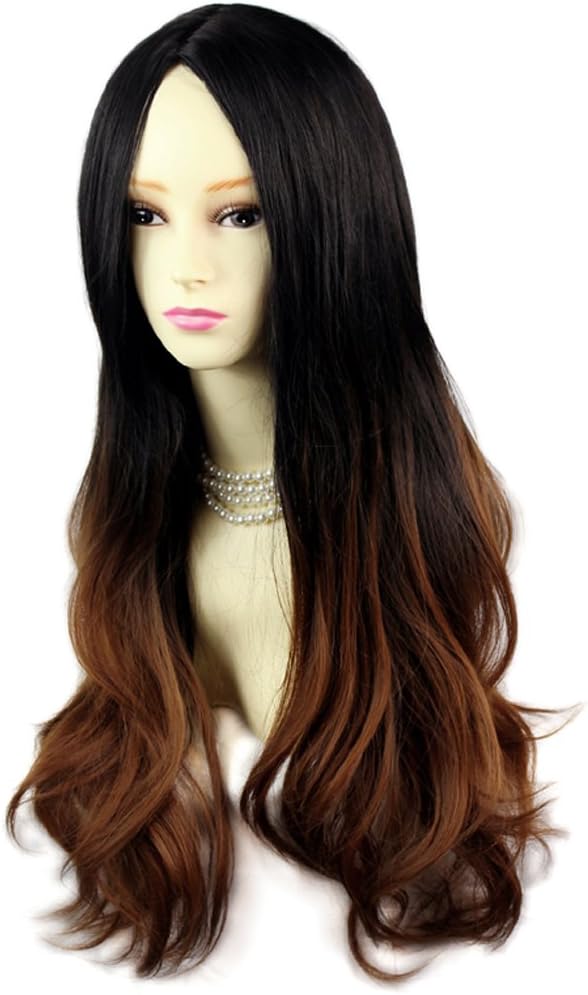WiwigsAMAZING Style Black Brown & Red Long Wavy Lady Wigs Dip-Dye Ombre hair WIWIGS UK