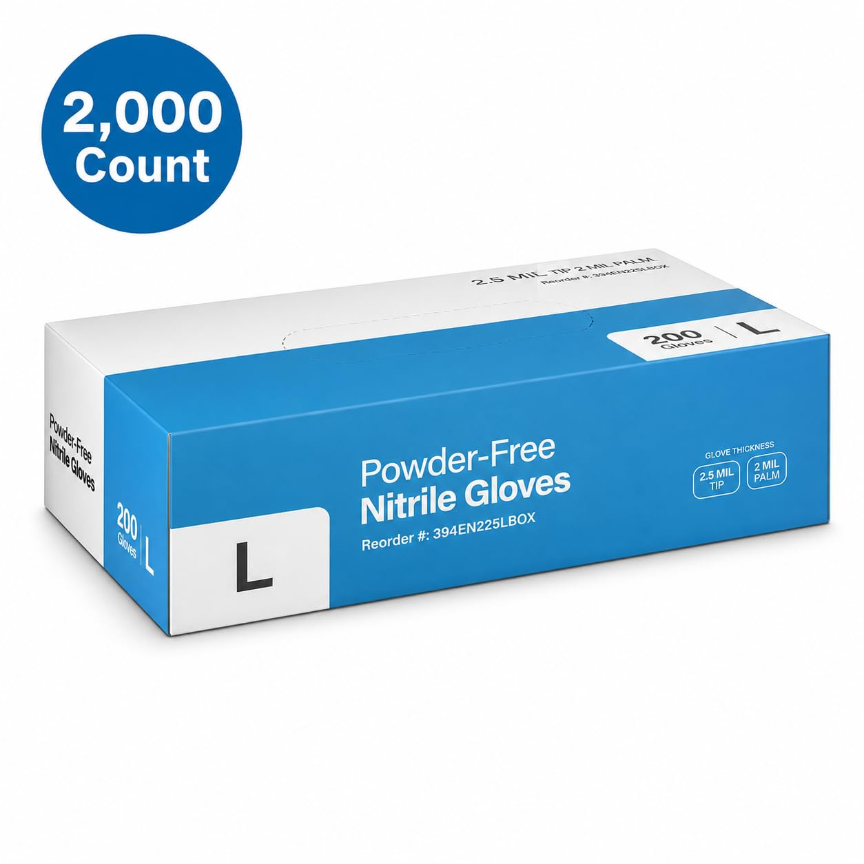 Black Nitrile Disposable Gloves 2.5 Mil by Glownary – Large, Vinyl, Blue, Pack of 2000, Model 394en225lcase