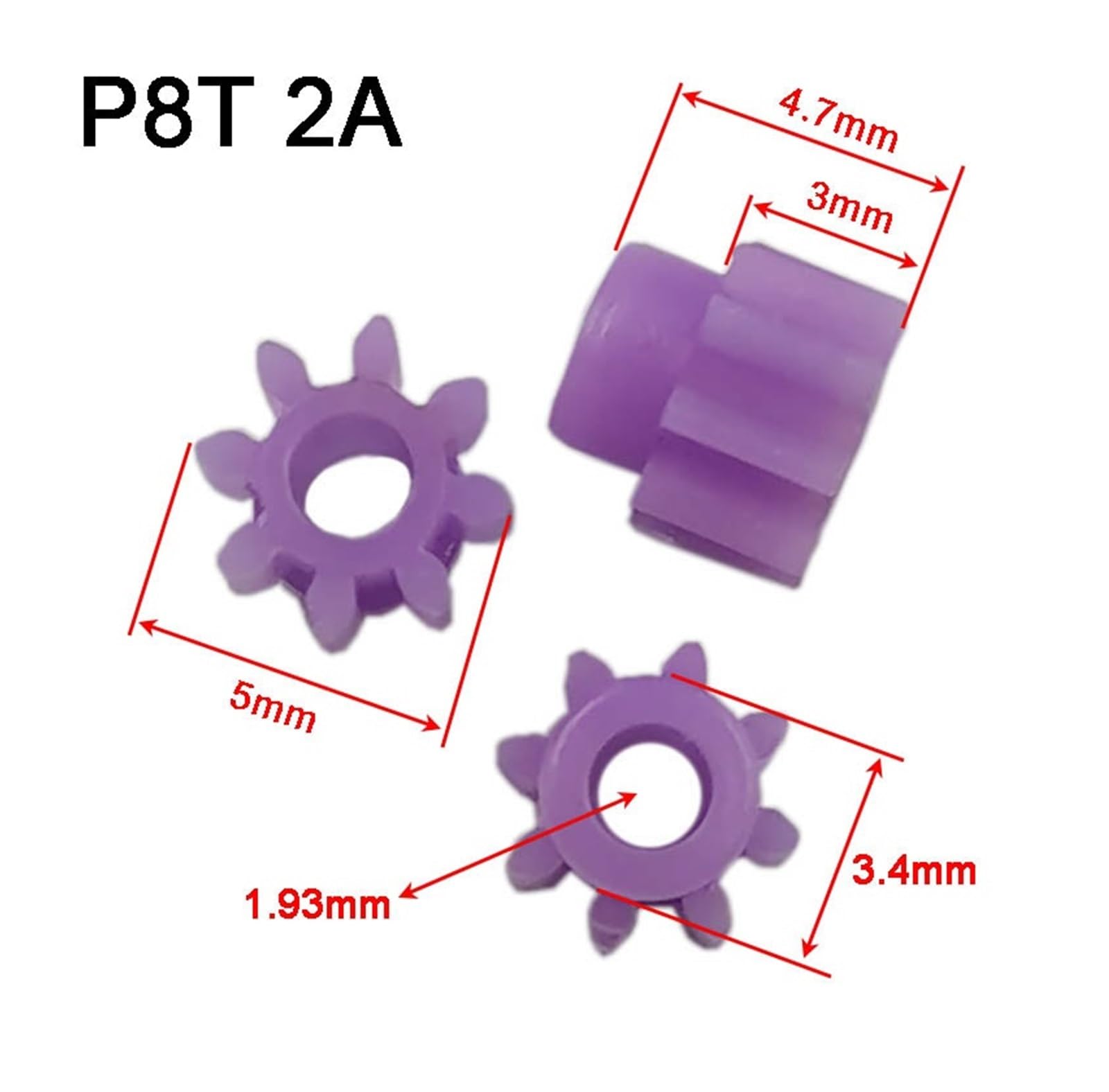 Bevel Gear Pinion Hardware Mechanical 10pcs 82A 0.5M Pinion 8 Teeth OD=5mm Plastic Gear Motor Parts P8T2A