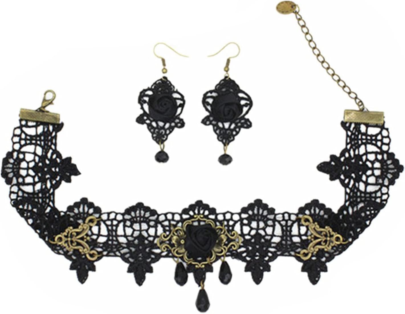 Amazon.com: MEiySH Black Lace Gothic Lolita Pendant Choker Necklace ...