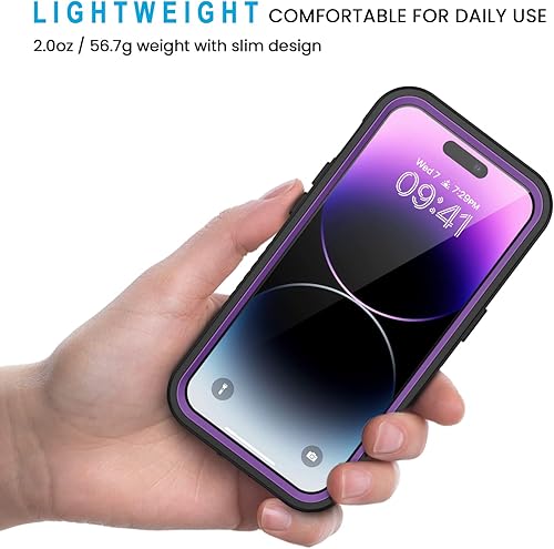 Miniatura 4 de Lanhiem iPhone 14 Pro Case, IP68 Waterproof Dustproof Shockproof with Built-in Screen Protector, 6.1 inch - Purple