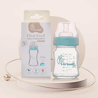 R for Rabbit First Feed Baby Glass Feeding Bottle 120ml with Anti-Colic Wide Neck, BPA Free Soft Silicone Nipple, Milk Feeder for New Born/Infants/Toddler Kids of 6+ Months (Sea Green)