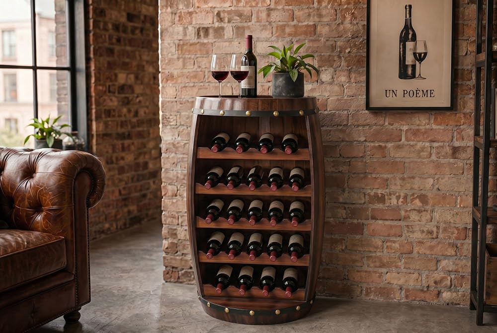 Weinregal BODEGA 80cm - braun - Pinienholz 23 Flaschen Weinfass-Optik