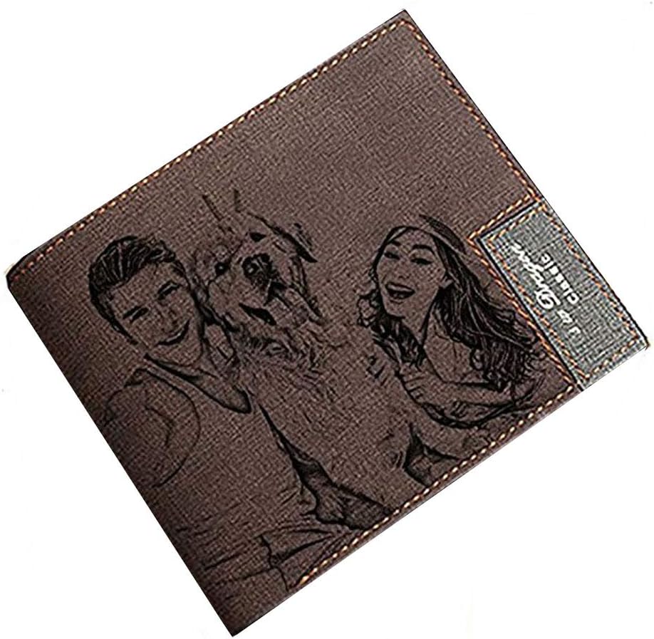 GodchoicesPersonalized Custom Photo Wallet Engraved Picture Leather Wallet Father's Day Gift for Men Husband Dad