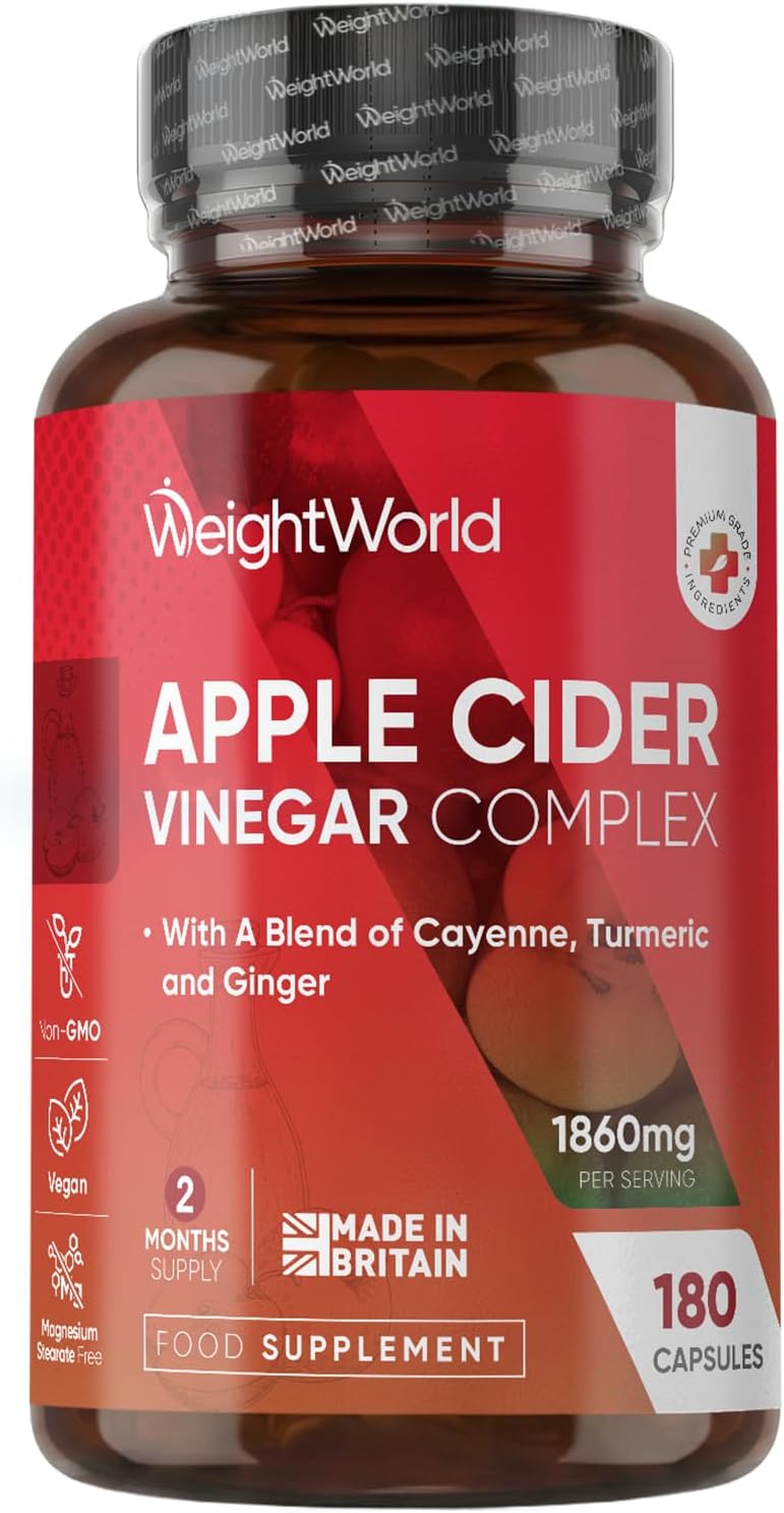 – Apple Cider Vinegar Capsules 1860mg - 2 Months Supply - 180 Capsules - 4 Probiotic Strains (2 Billion CFUs) - with Cayenne Pepper, Turmeric & Ginger - Non-GMO & Vegan ACV Supplement - Made in the UK
