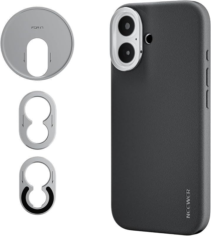 Funda de teléfono solo para 17, cubierta de teléfono de TPU/PC protectora modular con anillo de filtro de 67 mm, placa posterior de lente de 17 mm, adaptador de lente de montaje en T compatible con Moment MagSafe iPhone 17, PA159 (negro + plata)