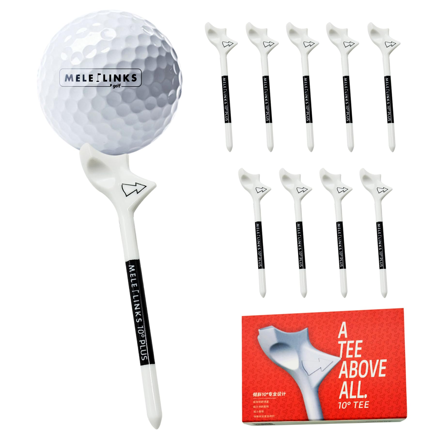 Tee da golf in plastica resistente a 10° (confezione da 10) – Tee infrangibili per ridurre rotazione, tagliare e aumentare la distanza – Accessori da golf premium per principianti e