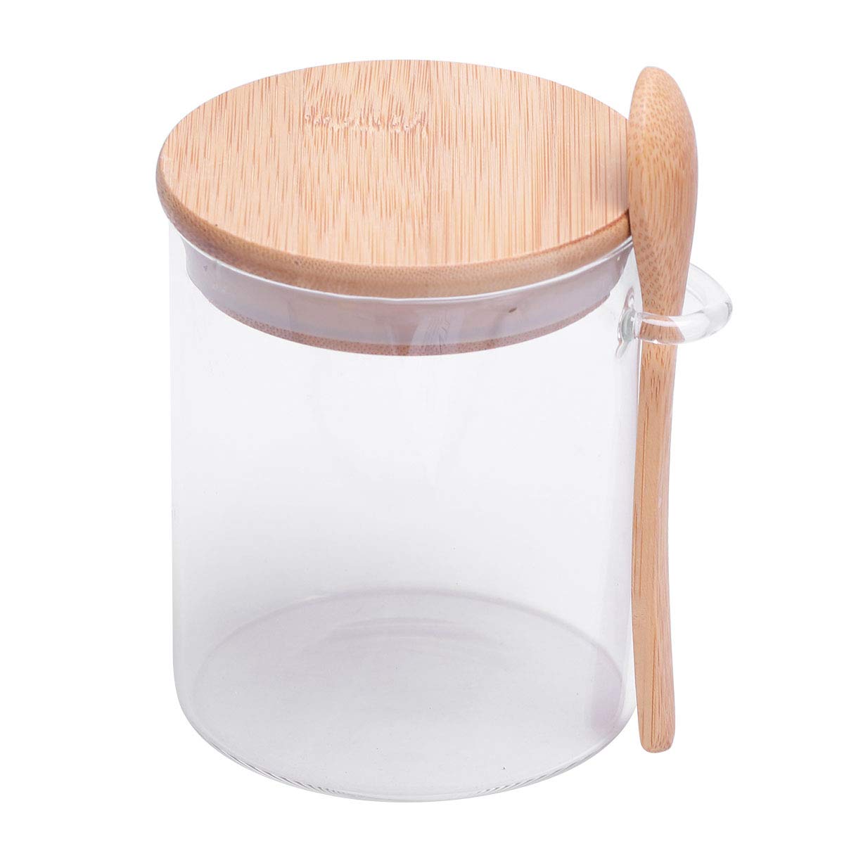 BESTONZON 420ml Condiment Spice Jars Glass Seasoning Container with Spoon Wood Lids Food Storage Canister for Kitchen Tea Coffee Sugar Salt