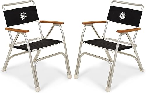 FORMA MARINE Juego de 2 sillas para barco, cubierta negra, plegable, de aluminio, muebles de teca, M100BLRV