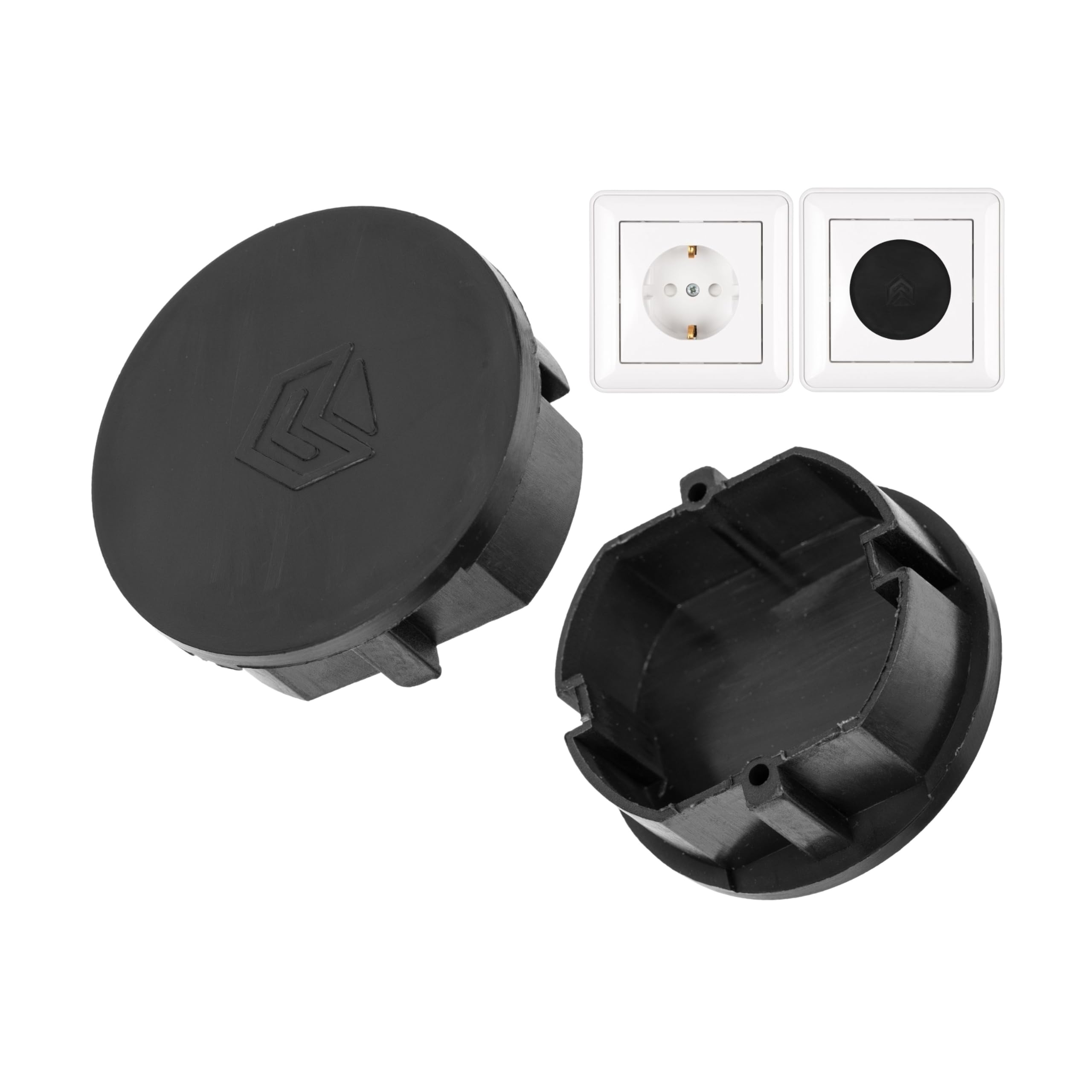 Couvercle de prise, 2 pièces, en noir, protection de prise contre la poussière, les éclaboussures, pour prise SchuKo type F, couvercle pour bloc multiprise, prise multiple, enrouleur de câble