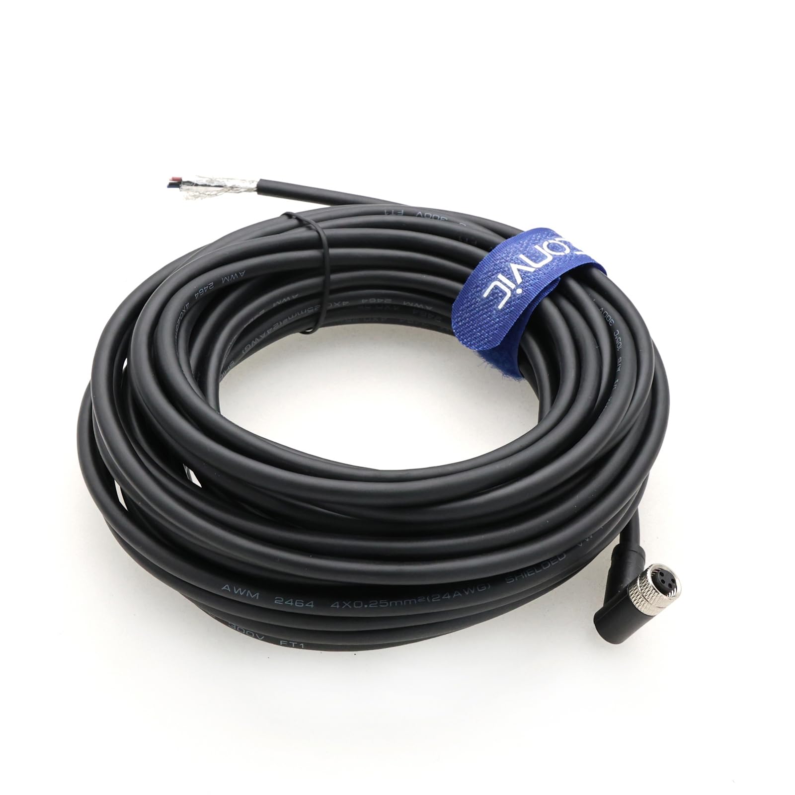 Eonvic Industrial M8 4 Pin A-Code Female Right Angle to Open Connector Molded Shielded Aviation Sensor Cable Waterproof IP67 Cat 5e High Flex Cable 10M