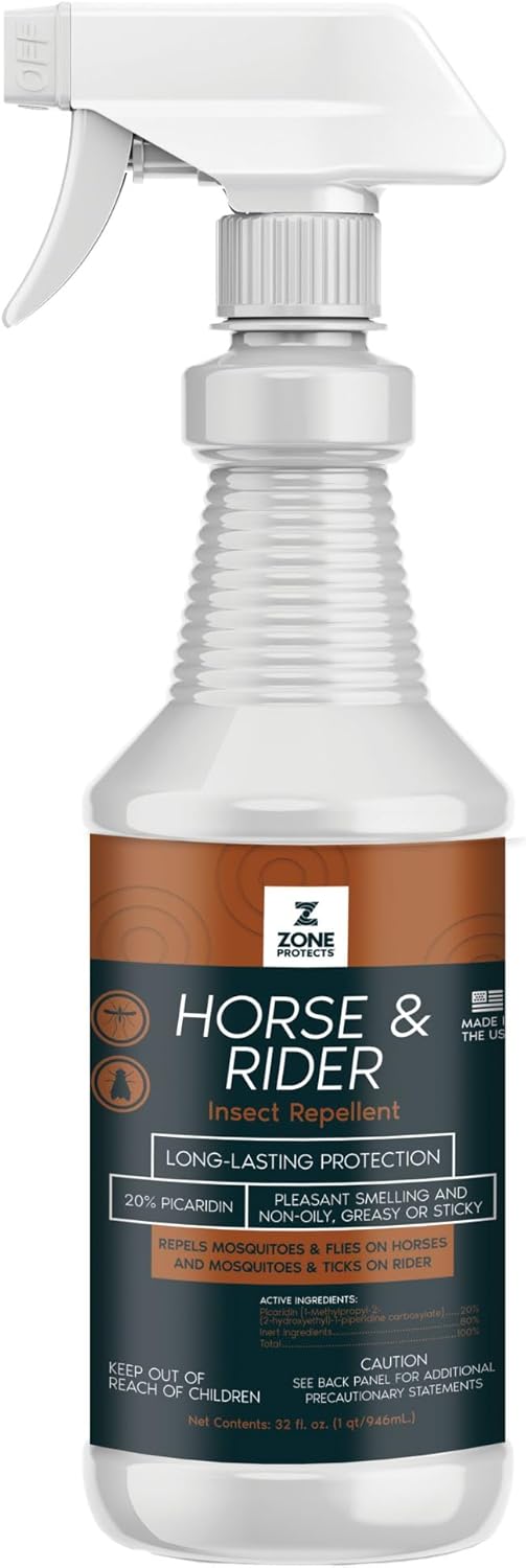 Zone Protects Horse & Rider Fly and Insect Spray with Picaridin – 32oz Trigger Spray, DEET-Free Insect Repellent for Horses and Riders, Repels Flies, Gnats, Mosquitoes, Ticks and No-seeums.