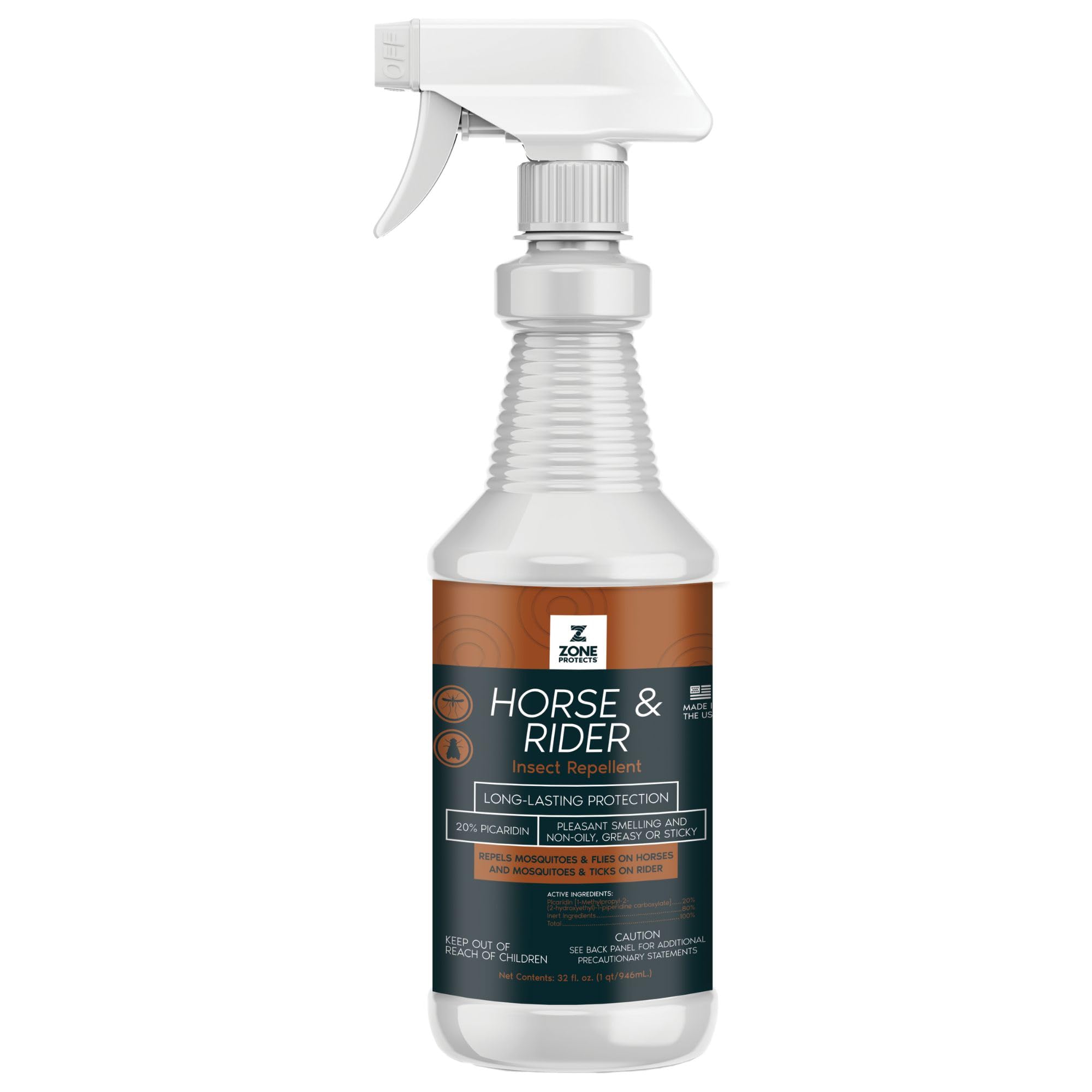 Zone Protects Horse & Rider Fly and Insect Spray with Picaridin – 32oz Trigger Spray, DEET-Free Insect Repellent for Horses and Riders, Repels Flies, Gnats, Mosquitoes, Ticks and No-seeums.