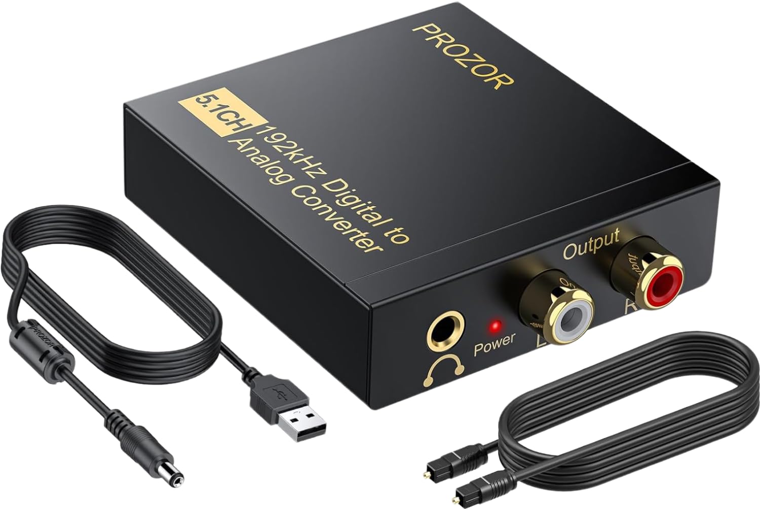 PROZOR 192Khz Digital to Analog Audio Converter Support 5.1CH Optical to RCA Converter with Magnetic Ring Power Cord Digital Toslink SPDIF to Analog L/R RCA 3.5mm Adapter for HDTV Blu-Ray DVD PS3 PS4