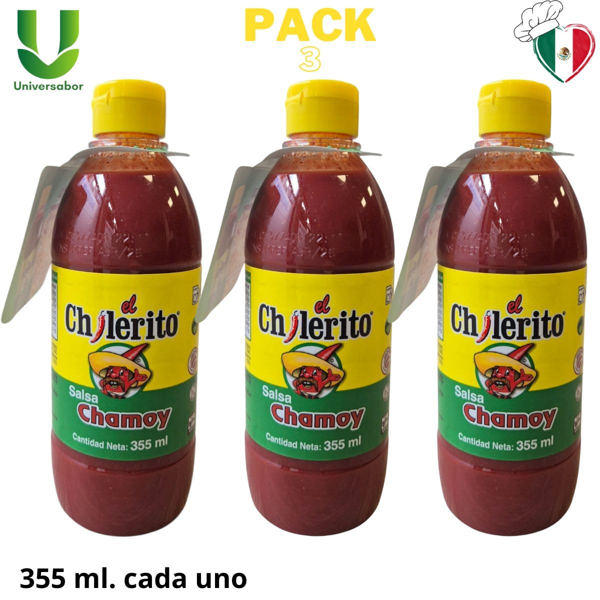 Pack de 3 Chilerito Chamoy 355 ml Universabor Auténtico Sabor Mexicano para Empresas