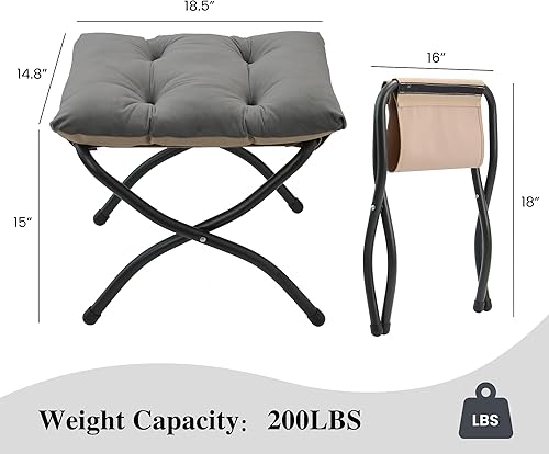 Miniatura 3 de Otomana plegable de 15 pulgadas de alto, taburete reposapiés plegable, taburete pequeño portátil para sofá, otomana plegable para sofá, otomanas