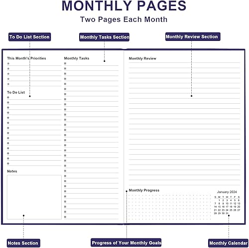Miniatura 4 de Agenda mensual 2024-2025  2 años (enero de 2024 a diciembre de 2025), calendario mensual, agenda mensual grande 2024-2025, perfecto para horario